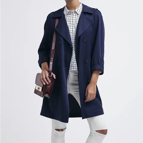 Topshop Jackets & Blazers - Topshop Navy Blue Trench Coat
